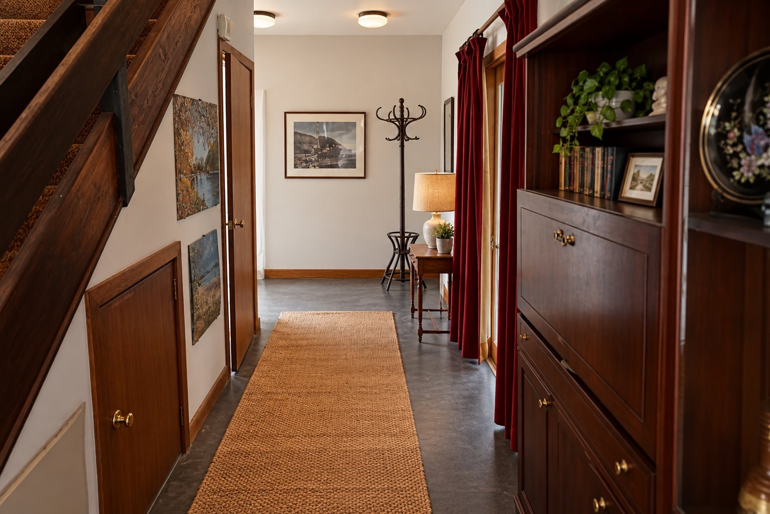 Entrance hall beside the wooden staircase